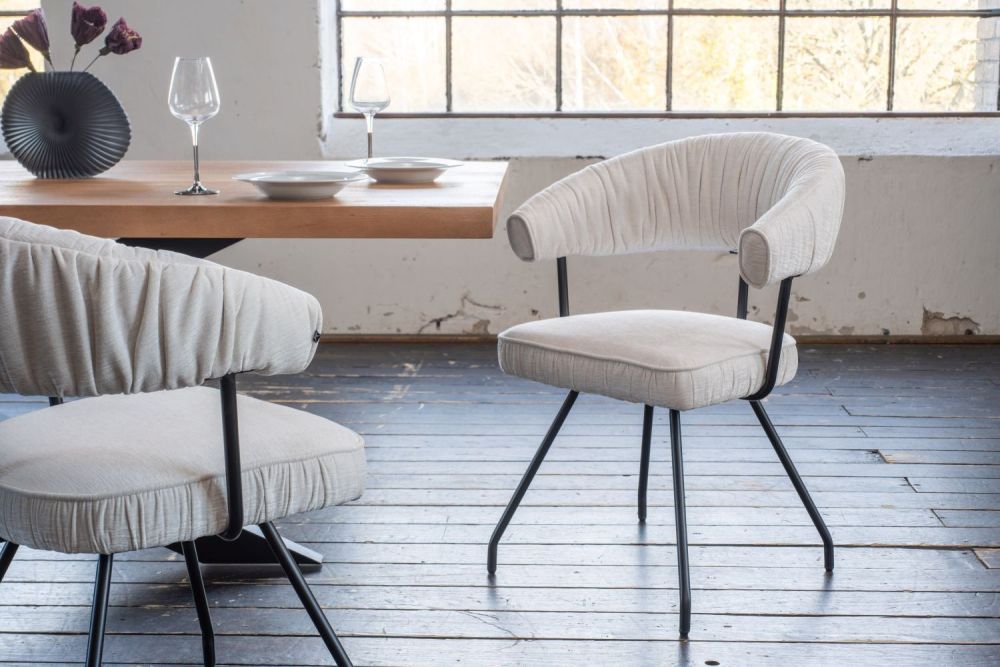 KAWOLA silla RUNA silla de comedor tela crema blanco