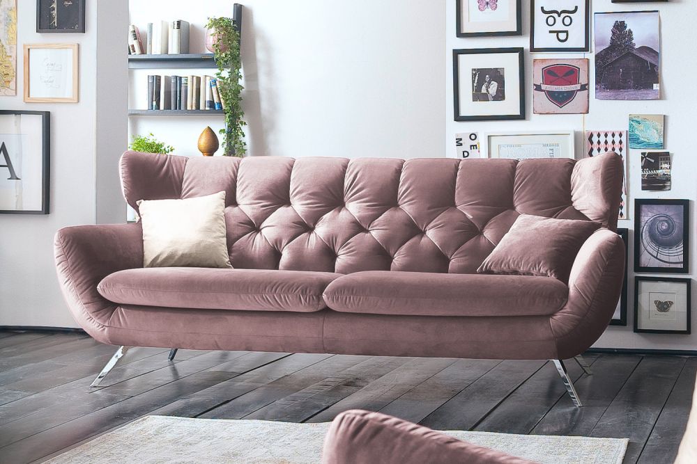 KAWOLA Sofá CHARME Terciopelo gris rosado