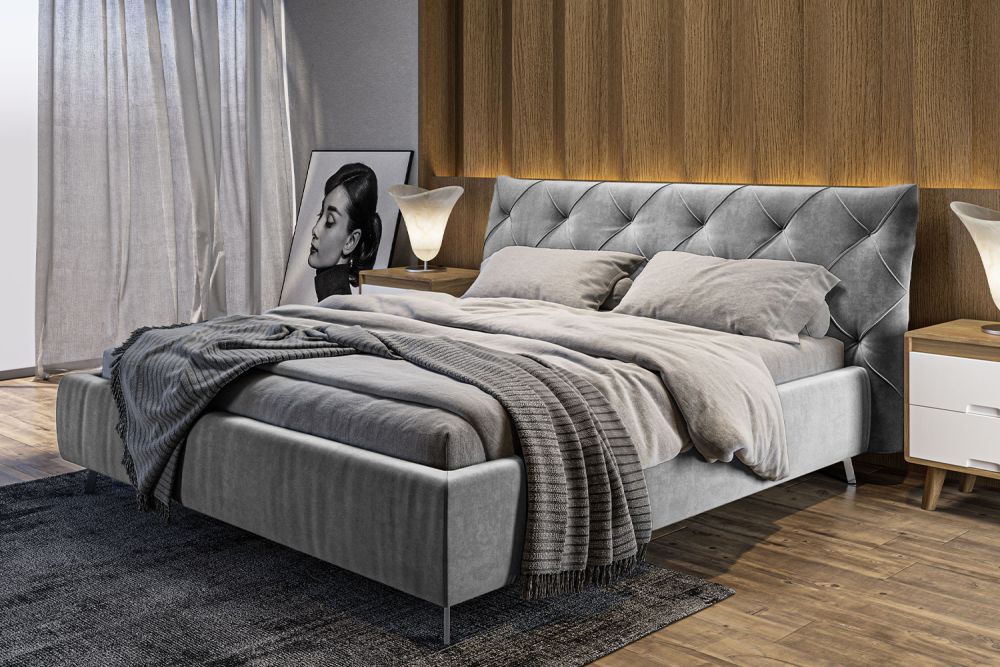 KAWOLA cama ANNY cama tapizada Terciopelo plata