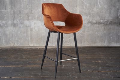 KAWOLA taburete de bar ZAJA taburete de bar altura del asiento 76 cm Terciopelo coñac