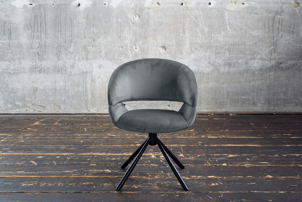 Silla de comedor KAWOLA Silla giratoria LARA Terciopelo azul-gris