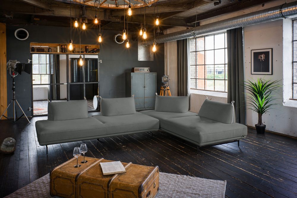 KAWOLA sofá rinconera CANE sofá cama daybed tela taupe