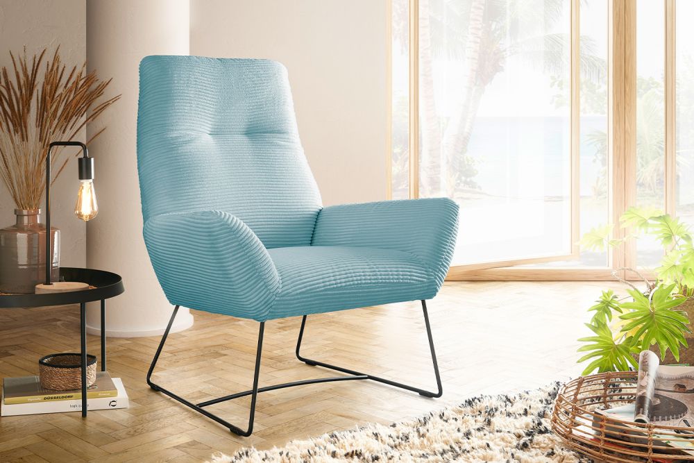 KAWOLA sillón BISA Pana azul claro