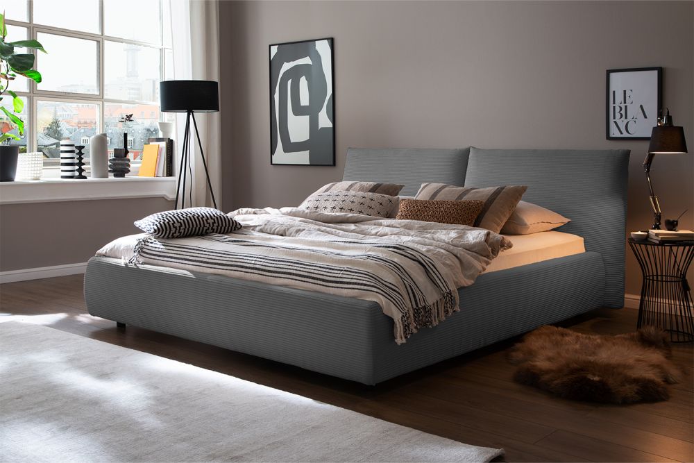 KAWOLA cama HENRY cama tapizada pana gris