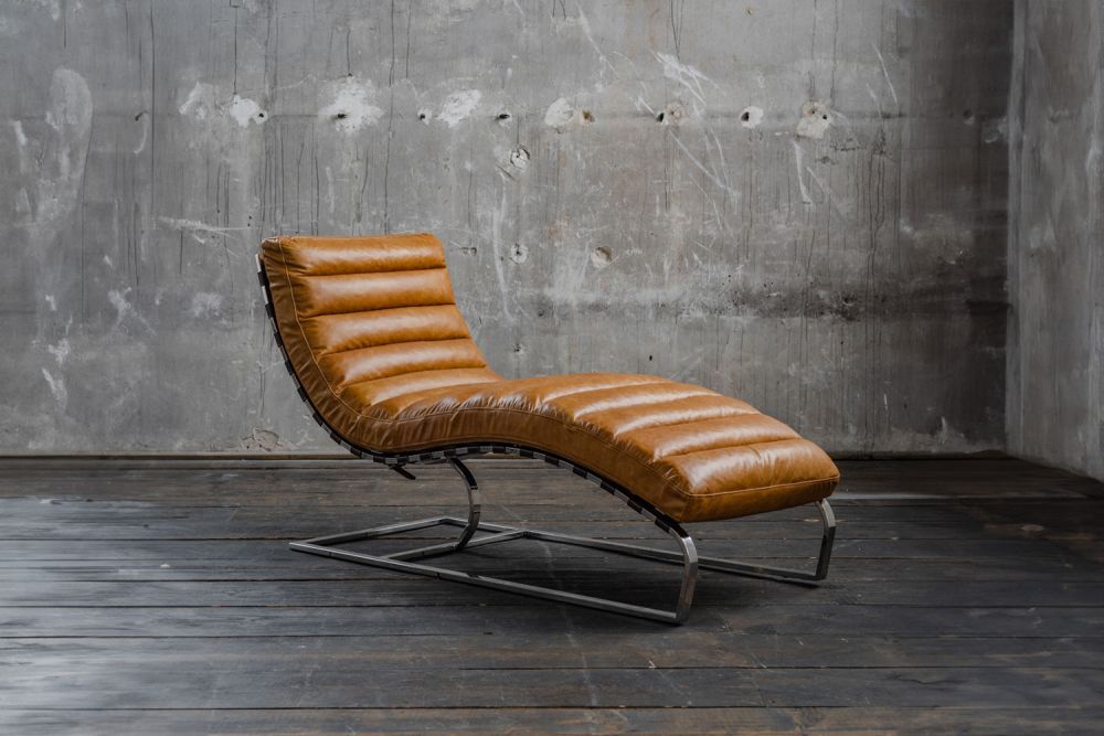 KAWOLA Sillón de descanso SIRY tapizado tumbona de cuero coñac