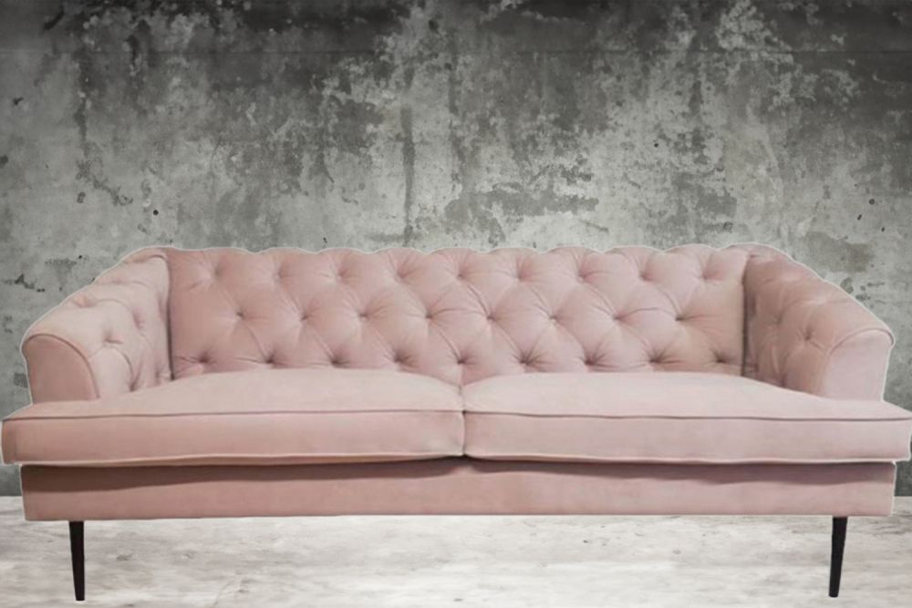 KAWOLA Sofá MIRA 3 plazas tela rosa claro