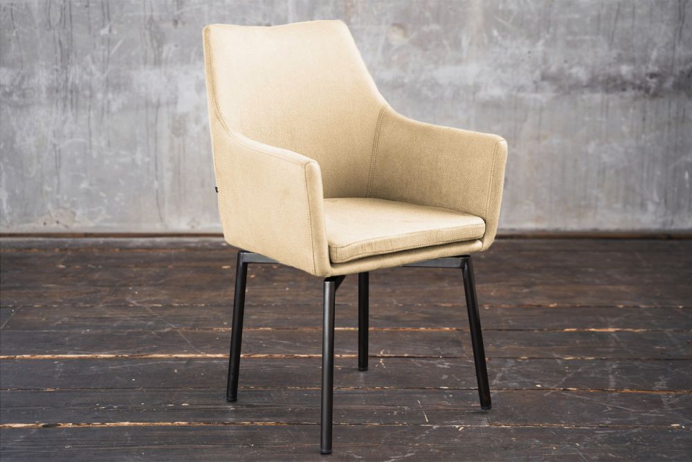 Silla Cali sillón microfibra silla de comedor crema pies negro mate