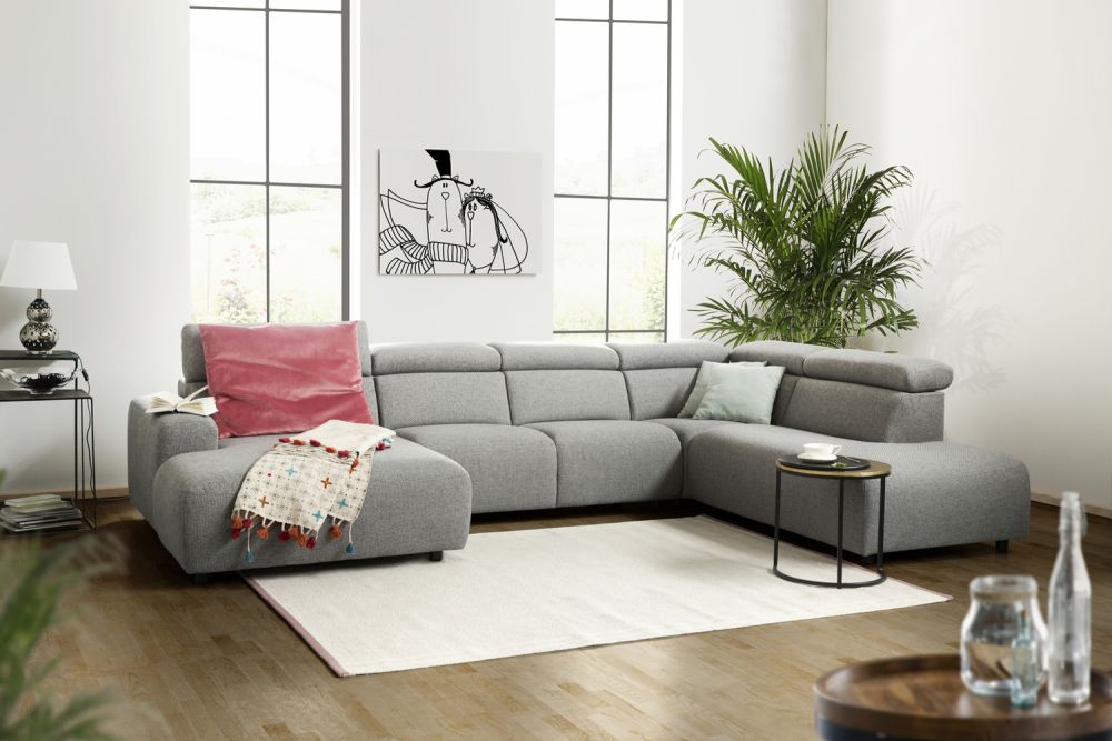 KAWOLA Sofá RISO en forma de U sofá panorámico de tela gris