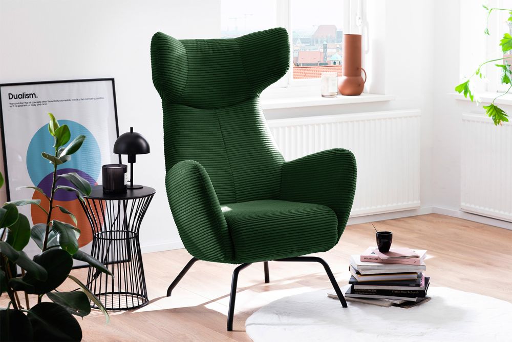 KAWOLA sillón LOTTE sillón orejero pana esmeralda