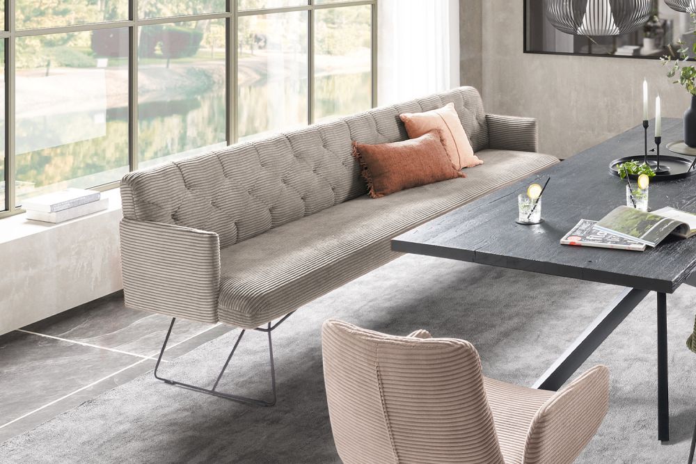 Banco de comedor KAWOLA CHARME Pana gris piedra