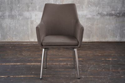 KAWOLA silla Cali sillón microfibra silla de comedor topo pié acero inoxidable