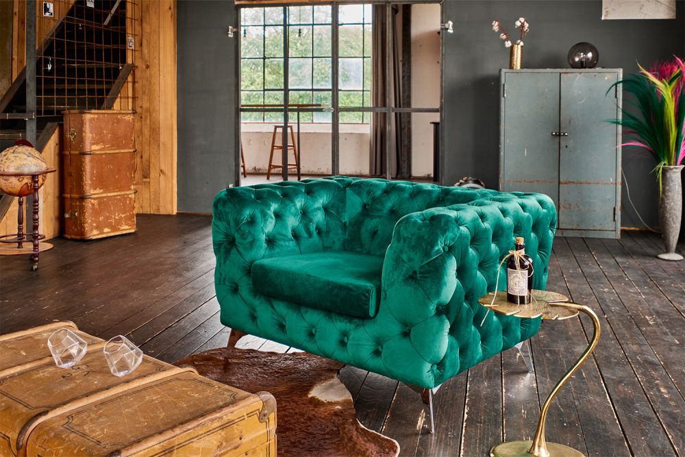 Sillón KAWOLA Sillón Chesterfield NARLA Terciopelo verde