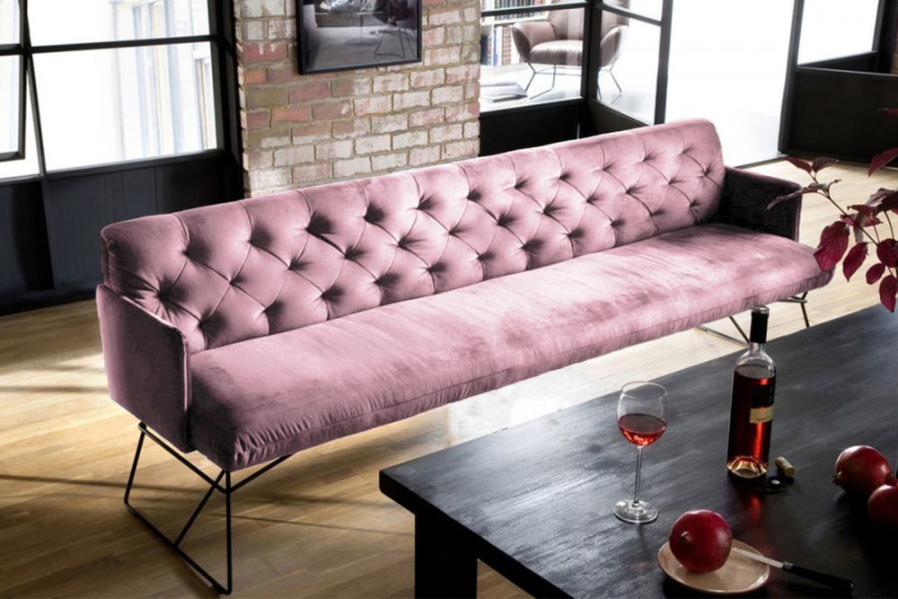 2.ª oportunidad Banco de comedor KAWOLA CHARME Terciopelo rosa 186cm