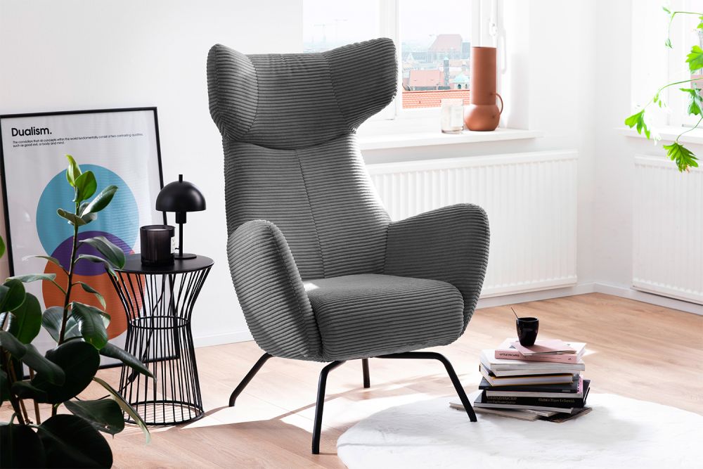 KAWOLA sillón LOTTE sillón de orejas gris pana
