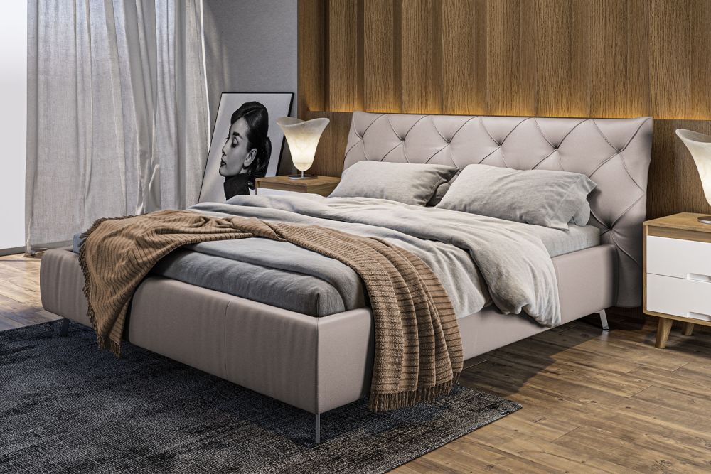KAWOLA cama ANNY cama tapizada cuero gris claro