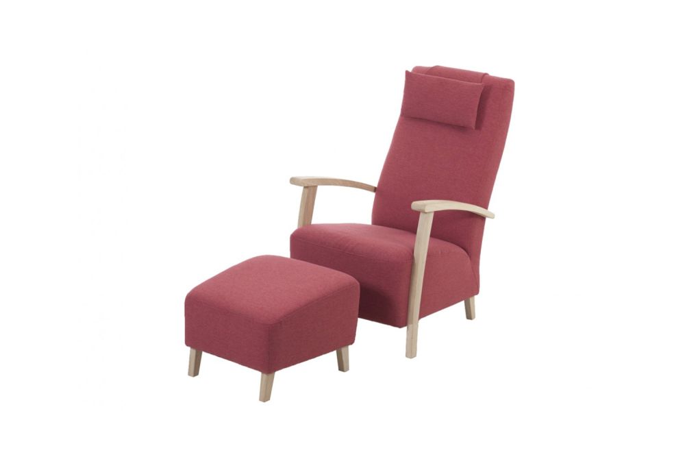 KAWOLA sillón REIKI sillón tapizado tela alta rojo incl. puf